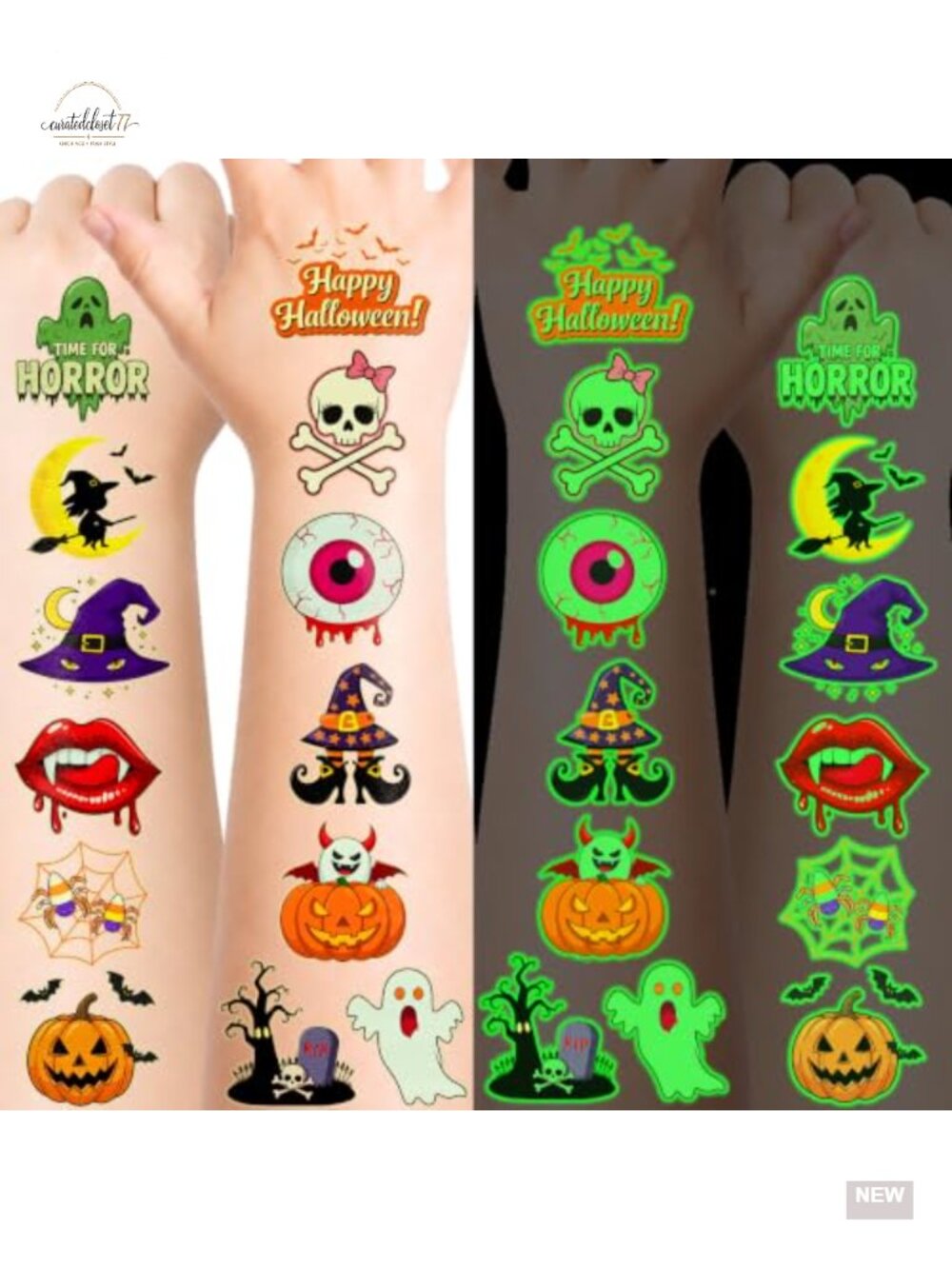 Glow in the Dark Halloween Temporary Tattoos 60 Pack Party Favors for Kids